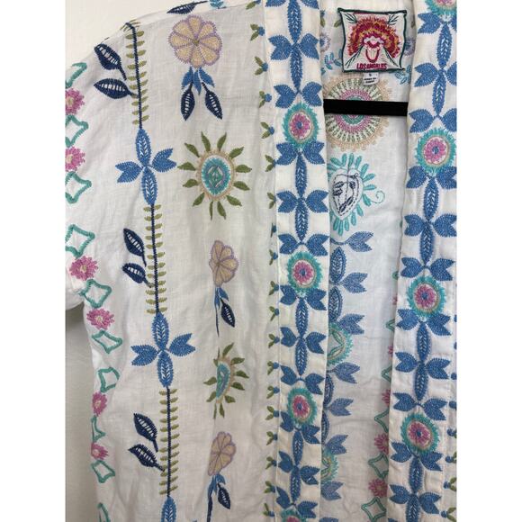 Johnny Was Oriel Linen Cropped Embroidered Open Front Kimono Small - Picture 4 of 7